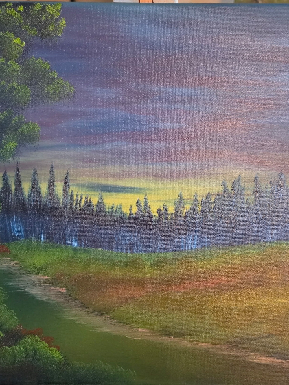 Sunset Meadow Landscape Wall Art Print - Green & Purple